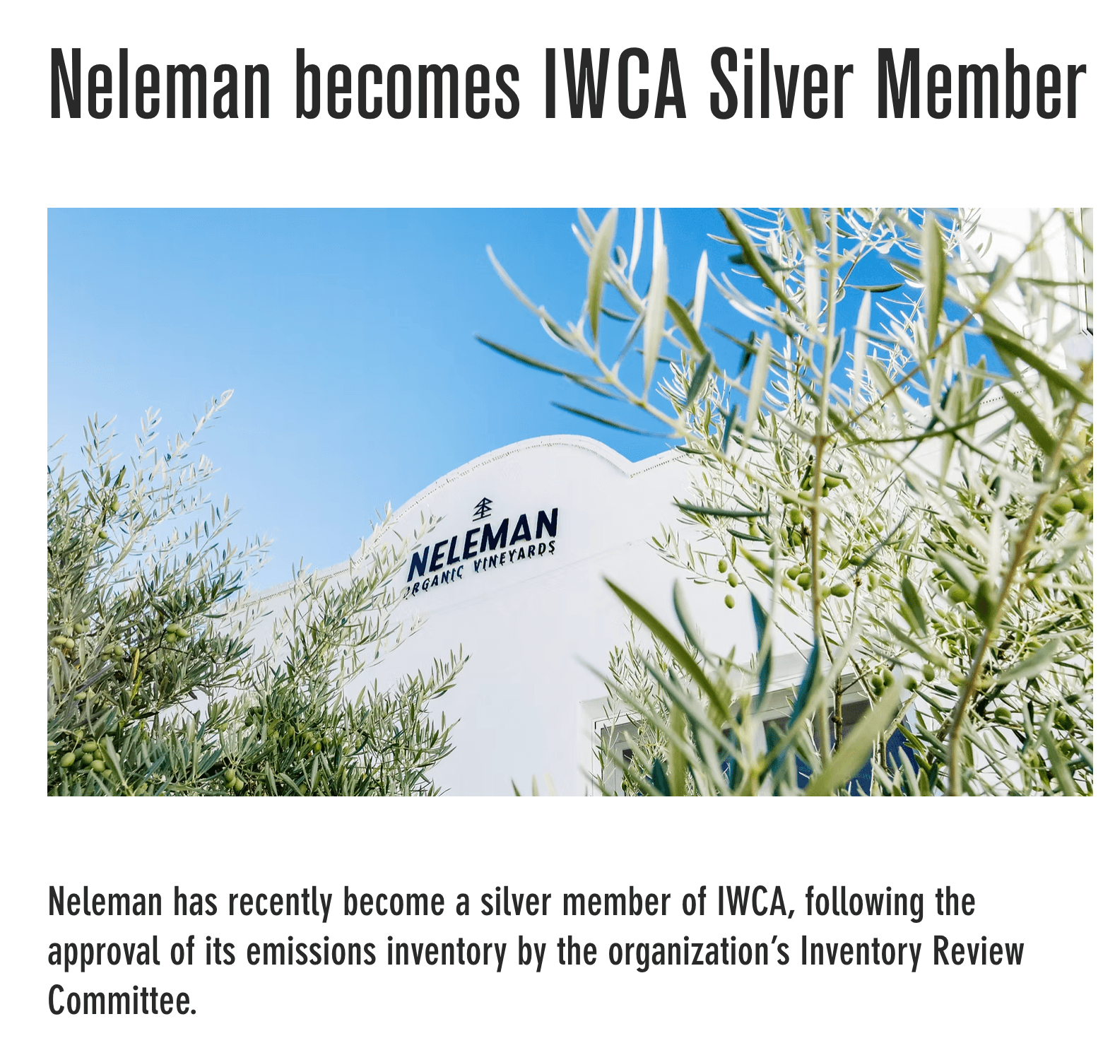 Neleman, nuevo IWCA Silver Member: sostenibilidad medida, no solo declarada